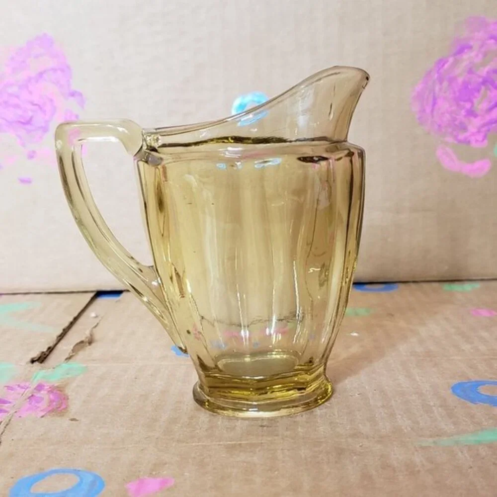VINTAGE YELLOW GLASS CREAM CREAMER PITCHER